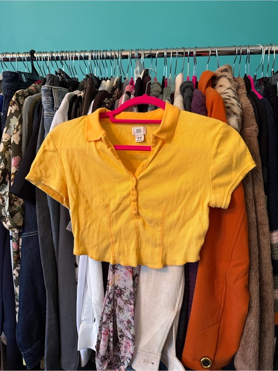 BDG Tops - BDG Bright Yellow Ribbed Cropped Polo